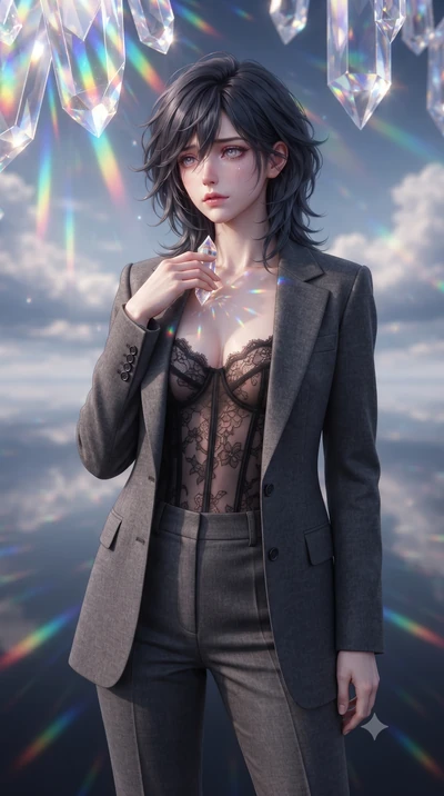 score_9, masterpiece, best quality, ultra-detailed, high-budget anime keyframe, editorial fashion photography, tasteful artistic composition, Caucasian woman, strictly human ears. close-up cowboy shot from the waist and thighs up, the character domin