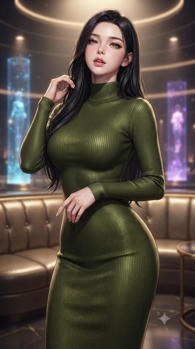 score_9, masterpiece, best quality, ultra-detailed, high-budget anime keyframe, editorial fashion photography, tasteful artistic composition, Korean woman. close-up cowboy shot from the waist and thighs up, the character dominates the composition, fi