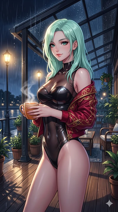 score_9, masterpiece, best quality, ultra-detailed, high-budget anime keyframe, vibrant anime aesthetic, Japanese woman. close-up cowboy shot from the waist and thighs up, the character dominates the composition, filling the frame with her large pres