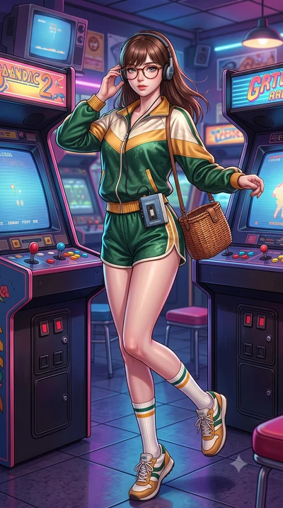 score_9, masterpiece, best quality, ultra-detailed, high-budget anime keyframe, semi-realistic 3D game render, editorial fashion photography, tasteful artistic composition, Korean woman. low angle full-body shot from head to toe showing her feet, fil