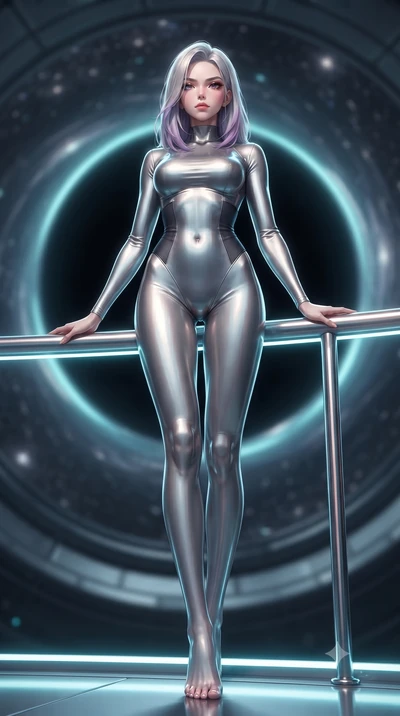 score_9, masterpiece, best quality, ultra-detailed, high-budget anime keyframe, editorial fashion photography, tasteful artistic composition, Caucasian woman. low angle full-body shot from head to toe showing her feet, filling the entire 9:16 vertica