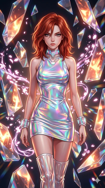 score_9, masterpiece, best quality, ultra-detailed, Set A: High-budget Anime Keyframe, Japanese woman. Upper body close-up from the thighs up, character filling the screen for maximum presence. Walking gracefully through a dimension of floating mirro