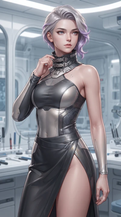 score_9, masterpiece, best quality, ultra-detailed, high-budget anime keyframe, editorial fashion photography, tasteful artistic composition, Caucasian woman. close-up cowboy shot from the waist and thighs up, the character dominates the composition,