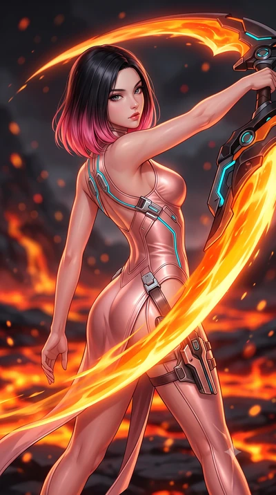 score_9, masterpiece, best quality, ultra-detailed, high-budget anime keyframe, semi-realistic 3D game render, editorial fashion photography, tasteful artistic composition, Korean woman. close-up cowboy shot from the waist and thighs up, the characte