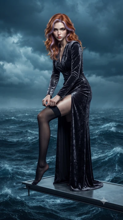 score_9, masterpiece, best quality, ultra-detailed, High-budget Anime Keyframe, editorial fashion photography, tasteful artistic composition, realistic cosplay photography, Caucasian woman, strictly human ears. Dynamic full-body shot stretching the v