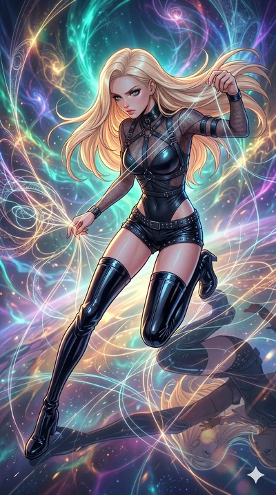 score_9, masterpiece, best quality, ultra-detailed, high-budget anime movie keyframe, cinematic anime lighting, intricate line art, Japanese woman. Extreme high angle shot as she leaps towards the camera, filling the frame. twisting in mid-air while 