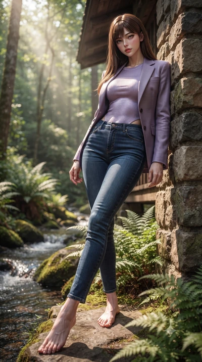 score_9, masterpiece, best quality, ultra-detailed, high-budget anime keyframe, editorial fashion photography, tasteful artistic composition, Korean woman. low angle full-body shot from head to toe showing her feet, filling the entire 9:16 vertical f