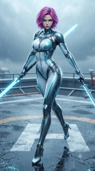 score_9, masterpiece, best quality, ultra-detailed, high-budget anime keyframe, editorial fashion photography, tasteful artistic composition, Caucasian woman. low angle full-body shot from head to toe showing her feet, filling the entire 9:16 vertica