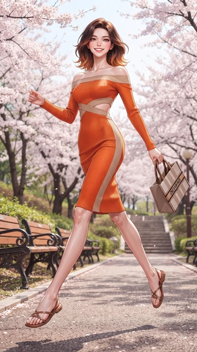 score_9, masterpiece, best quality, ultra-detailed, high-budget anime keyframe, editorial fashion photography, tasteful artistic composition, Korean woman. low angle full-body shot from head to toe showing her feet, filling the entire 9:16 vertical f