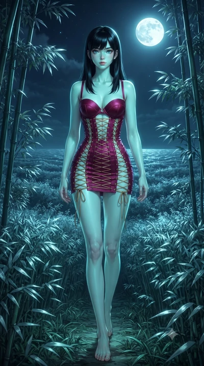 score_9, masterpiece, best quality, ultra-detailed, high-budget anime keyframe, editorial fashion photography, tasteful artistic composition, Caucasian woman, strictly human ears. low angle full-body shot from head to toe showing her feet, filling th