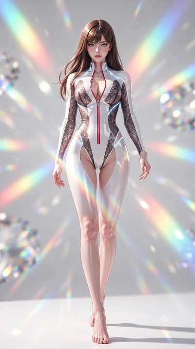score_9, masterpiece, best quality, ultra-detailed, high-budget anime keyframe, editorial fashion photography, tasteful artistic composition, Korean woman. low angle full-body shot from head to toe showing her feet, filling the entire 9:16 vertical f