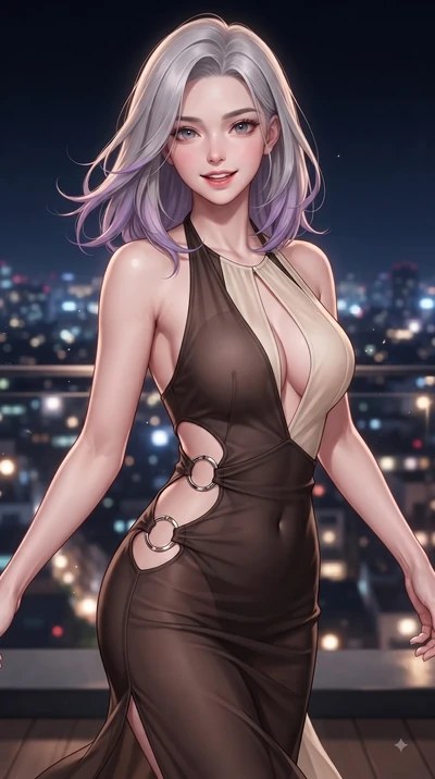 score_9, masterpiece, best quality, ultra-detailed, high-budget anime keyframe, editorial fashion photography, tasteful artistic composition, Caucasian woman. close-up cowboy shot from the waist and thighs up, the character dominates the composition,