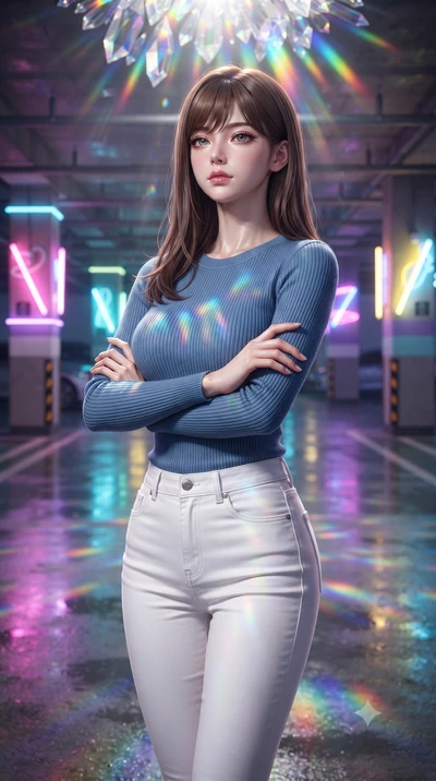 score_9, masterpiece, best quality, ultra-detailed, high-budget anime keyframe, editorial fashion photography, tasteful artistic composition, Korean woman. close-up cowboy shot from the waist and thighs up, the character dominates the composition, fi