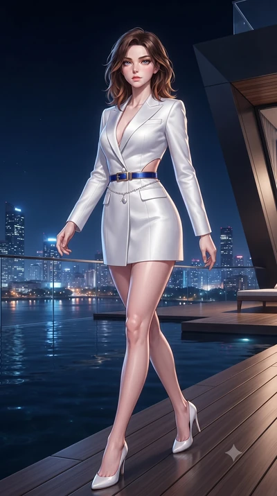 score_9, masterpiece, best quality, ultra-detailed, high-budget anime keyframe, editorial fashion photography, tasteful artistic composition, Korean woman. low angle full-body shot from head to toe showing her feet, filling the entire 9:16 vertical f