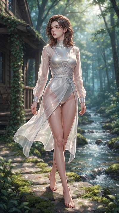 score_9, masterpiece, best quality, ultra-detailed, high-budget anime keyframe, editorial fashion photography, tasteful artistic composition, Korean woman woman. low angle full-body shot from head to toe showing her feet, filling the entire 9:16 vert