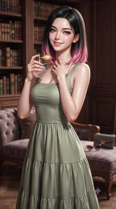 score_9, masterpiece, best quality, ultra-detailed, high-budget anime keyframe, editorial fashion photography, tasteful artistic composition, Korean woman. close-up cowboy shot from the waist and thighs up, the character dominates the composition, fi