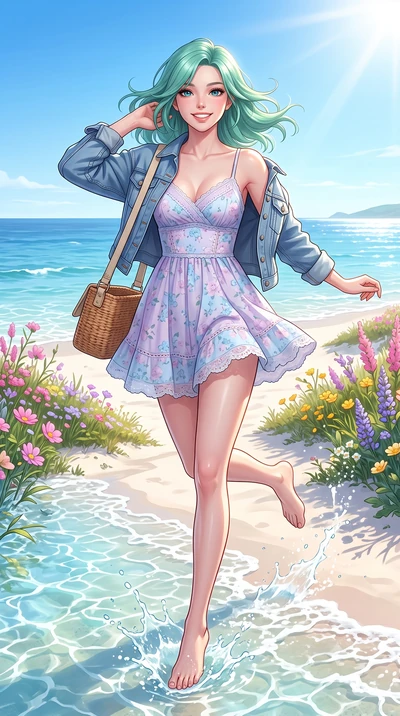 score_9, masterpiece, best quality, ultra-detailed, high-budget anime keyframe, semi-realistic 3D game render, editorial fashion photography, tasteful artistic composition, Japanese woman. low angle full-body shot from head to toe showing her feet, f