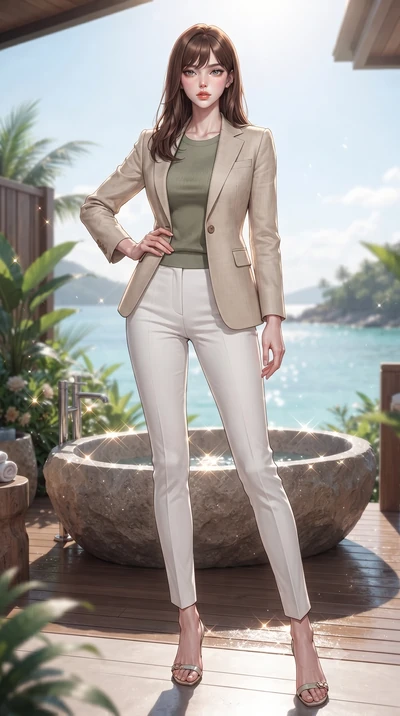 score_9, masterpiece, best quality, ultra-detailed, high-budget anime keyframe, editorial fashion photography, tasteful artistic composition, Korean woman woman. low angle full-body shot from head to toe showing her feet, filling the entire 9:16 vert