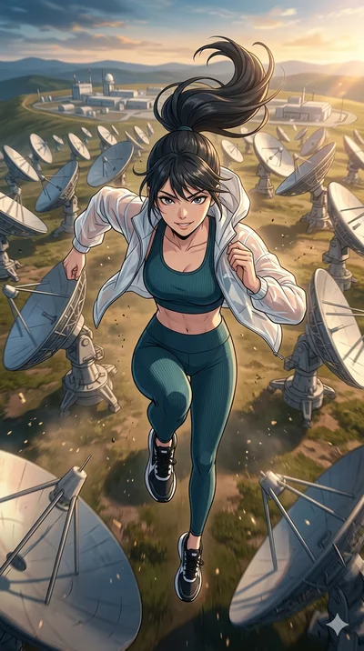 score_9, masterpiece, best quality, ultra-detailed, high-budget anime movie keyframe, cinematic anime lighting, intricate line art, Korean anime girl. Extreme high angle shot as she leaps towards the camera, filling the frame. charging through a fiel