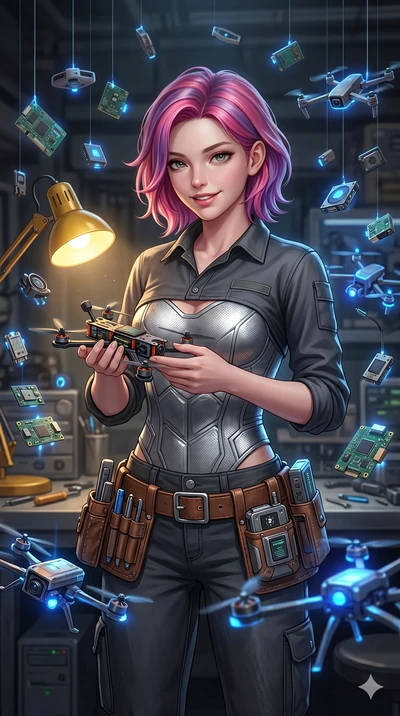 score_9, masterpiece, best quality, ultra-detailed, high-budget anime keyframe, semi-realistic 3D game render, Caucasian woman, strictly human ears. Upper body close-up from the thighs up, character filling the screen for maximum presence. Inside a d