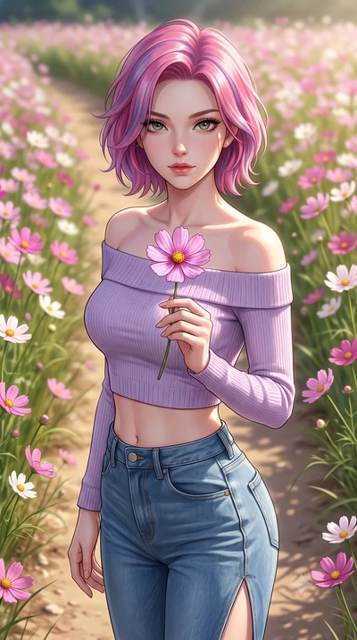 score_9, masterpiece, best quality, ultra-detailed, high-budget anime keyframe, editorial fashion photography, tasteful artistic composition, Caucasian woman woman. close-up cowboy shot from the waist and thighs up, the character dominates the compos
