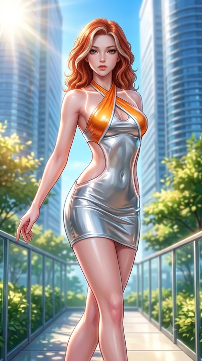 score_9, masterpiece, best quality, ultra-detailed, high-budget anime keyframe, semi-realistic 3D game render, editorial fashion photography, tasteful artistic composition, Caucasian woman. close-up cowboy shot from the waist and thighs up, the chara
