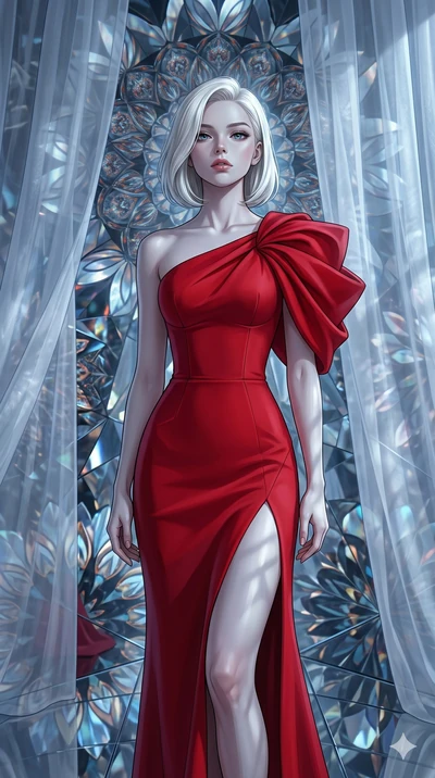 score_9, masterpiece, best quality, ultra-detailed, high-budget anime keyframe, editorial fashion photography, tasteful artistic composition, Caucasian woman, strictly human ears. cowboy shot from the thighs up, character and outfit filling the frame