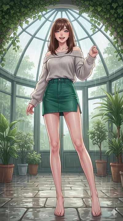 score_9, masterpiece, best quality, ultra-detailed, high-budget anime keyframe, vibrant anime aesthetic, Korean woman. low angle full-body shot from head to toe showing her feet, filling the entire 9:16 vertical frame with her statuesque presence, st