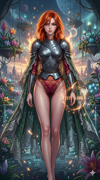 score_9, masterpiece, best quality, ultra-detailed, Set A: High-budget Anime Keyframe, Korean woman. Upper body close-up from the thighs up, character filling the screen for maximum presence. Walking gracefully through a floating botanical garden, wi