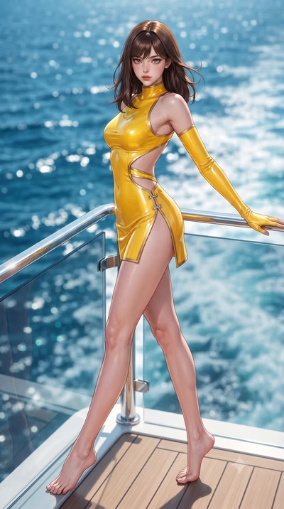score_9, masterpiece, best quality, ultra-detailed, high-budget anime keyframe, editorial fashion photography, tasteful artistic composition, Korean woman. low angle full-body shot from head to toe showing her feet, filling the entire 9:16 vertical f