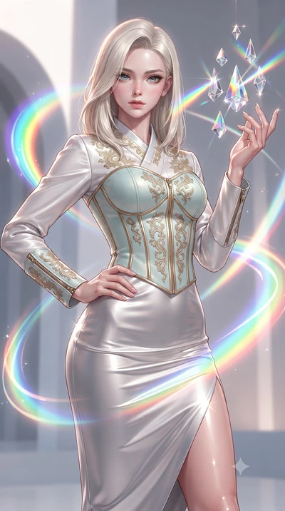 score_9, masterpiece, best quality, ultra-detailed, high-budget anime keyframe, editorial fashion photography, tasteful artistic composition, Caucasian woman. close-up cowboy shot from the waist and thighs up, the character dominates the composition,