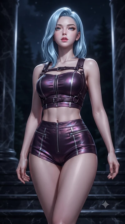 score_9, masterpiece, best quality, ultra-detailed, high-budget anime keyframe, editorial fashion photography, tasteful artistic composition, Korean woman. close-up cowboy shot from the waist and thighs up, the character dominates the composition, fi