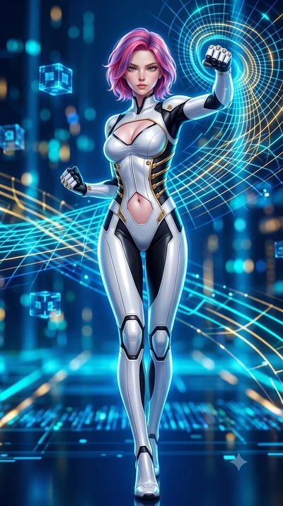 score_9, masterpiece, best quality, ultra-detailed, high-budget anime keyframe, semi-realistic 3D game render, editorial fashion photography, tasteful artistic composition, Caucasian woman. low angle full-body shot from head to toe showing her feet, 