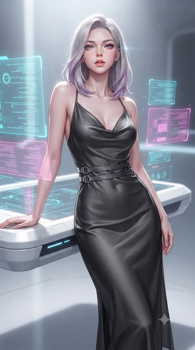 score_9, masterpiece, best quality, ultra-detailed, high-budget anime keyframe, editorial fashion photography, tasteful artistic composition, Caucasian woman. close-up cowboy shot from the waist and thighs up, the character dominates the composition,