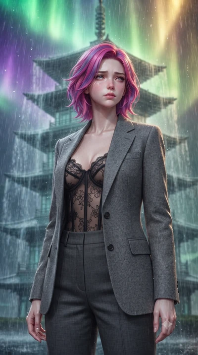 score_9, masterpiece, best quality, ultra-detailed, high-budget anime keyframe, editorial fashion photography, tasteful artistic composition, Caucasian woman, strictly human ears. close-up cowboy shot from the waist and thighs up, the character domin