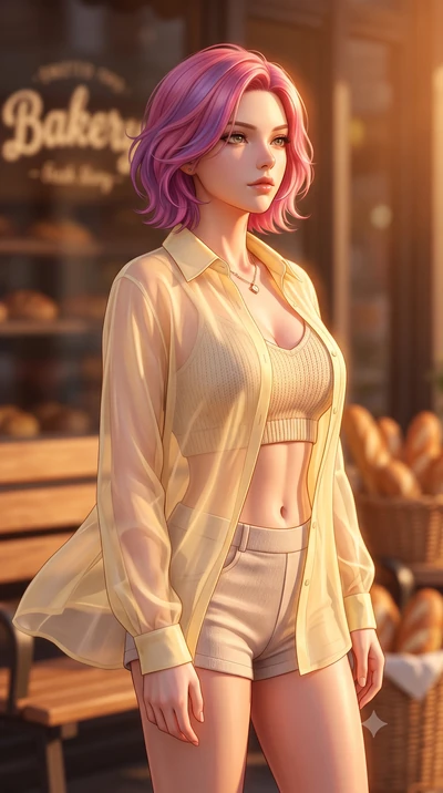 score_9, masterpiece, best quality, ultra-detailed, high-budget anime keyframe, editorial fashion photography, tasteful artistic composition, Caucasian woman woman. close-up cowboy shot from the waist and thighs up, the character dominates the compos