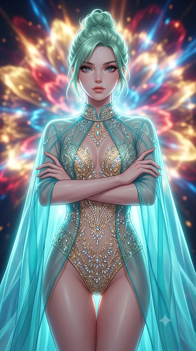 score_9, masterpiece, best quality, ultra-detailed, high-budget anime keyframe, editorial fashion photography, tasteful artistic composition, Japanese woman. close-up cowboy shot from the waist and thighs up, the character dominates the composition, 