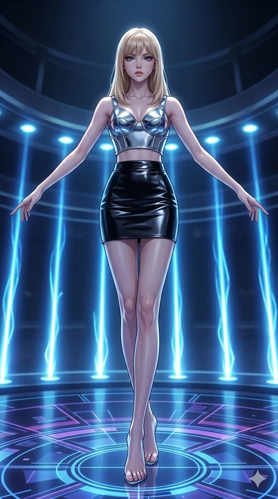 score_9, masterpiece, best quality, ultra-detailed, high-budget anime keyframe, editorial fashion photography, tasteful artistic composition, Japanese woman. low angle full-body shot from head to toe showing her feet, filling the entire 9:16 vertical