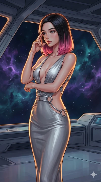 score_9, masterpiece, best quality, ultra-detailed, high-budget anime keyframe, editorial fashion photography, tasteful artistic composition, Korean woman. cowboy shot from the thighs up, character and outfit filling the frame for maximum editorial p