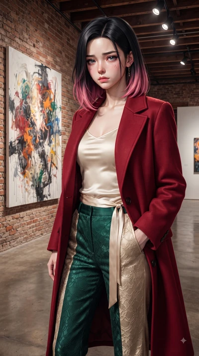 score_9, masterpiece, best quality, ultra-detailed, high-budget anime keyframe, editorial fashion photography, tasteful artistic composition, Korean woman. close-up cowboy shot from the waist and thighs up, the character dominates the composition, fi