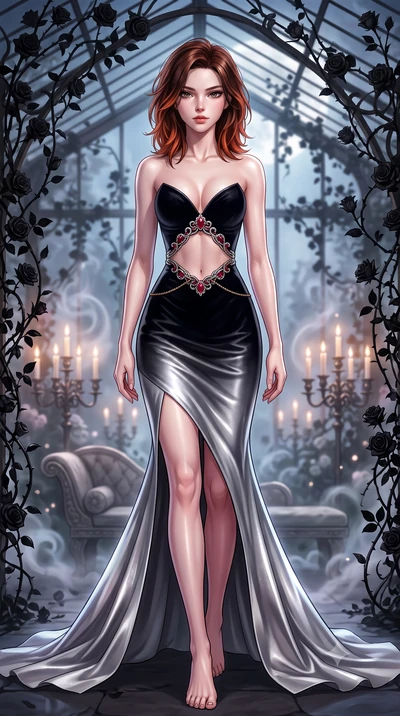 score_9, masterpiece, best quality, ultra-detailed, high-budget anime keyframe, semi-realistic 3D game render, editorial fashion photography, tasteful artistic composition, Korean woman. low angle full-body shot from head to toe showing her feet, fil