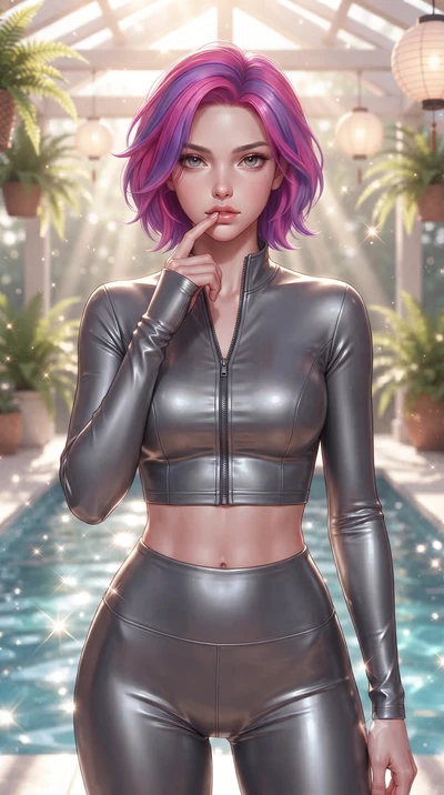score_9, masterpiece, best quality, ultra-detailed, high-budget anime keyframe, editorial fashion photography, tasteful artistic composition, Caucasian woman. close-up cowboy shot from the waist and thighs up, the character dominates the composition,