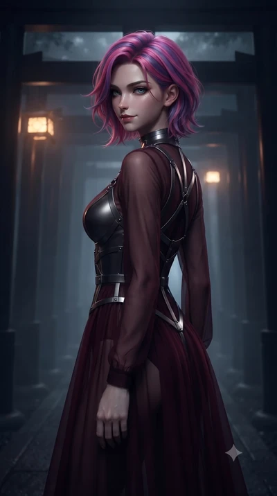 score_9, masterpiece, best quality, ultra-detailed, high-budget anime keyframe, editorial fashion photography, tasteful artistic composition, Caucasian woman. close-up cowboy shot from the waist and thighs up, the character dominates the composition,