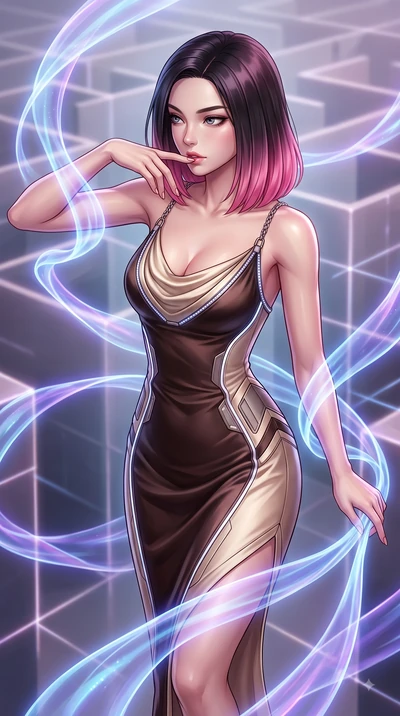 score_9, masterpiece, best quality, ultra-detailed, high-budget anime keyframe, editorial fashion photography, tasteful artistic composition, Korean woman. close-up cowboy shot from the waist and thighs up, the character dominates the composition, fi