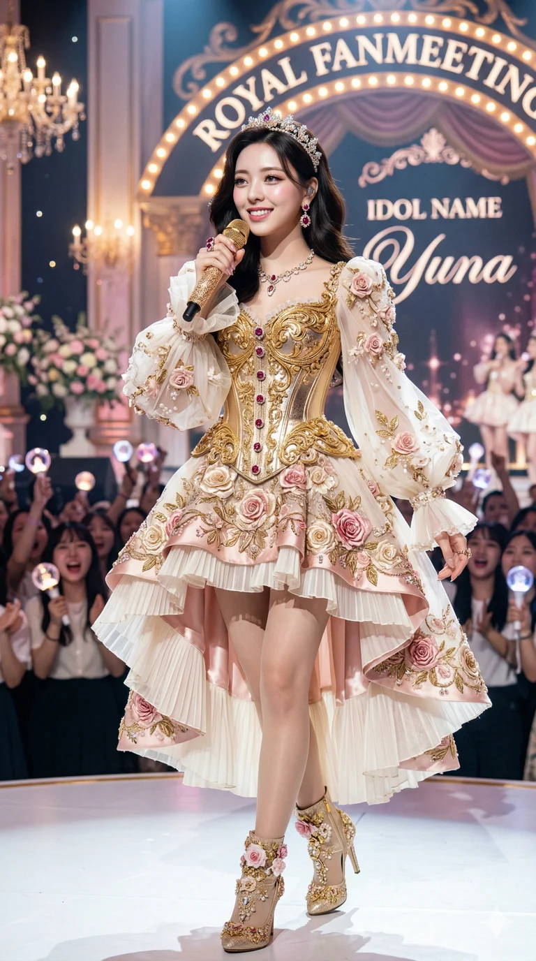A female idol at an awards ceremony, making a cheek heart pose. She has distinctive facial features and wears a stylish outfit. The background includes a red carpet event with flashing cameras and spotlights, aiming for a high-quality, cinematic, and ultra-detailed 4K image. 4k, ultra detail, master piece, 9:16 ratio