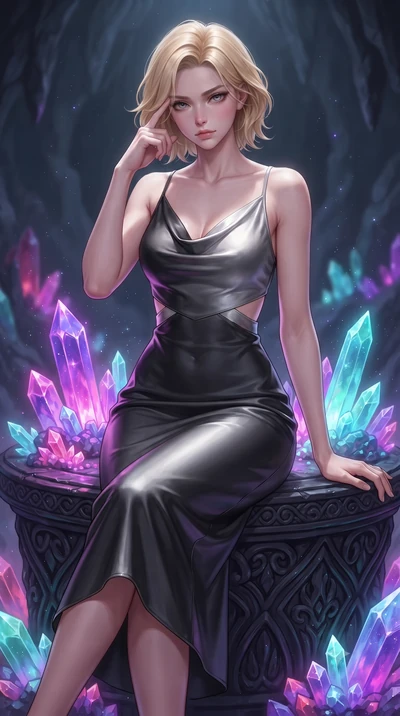 score_9, masterpiece, best quality, ultra-detailed, high-budget anime keyframe, editorial fashion photography, tasteful artistic composition, Caucasian woman. close-up cowboy shot from the waist and thighs up, the character dominates the composition,