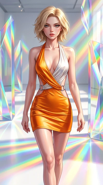 score_9, masterpiece, best quality, ultra-detailed, high-budget anime keyframe, semi-realistic 3D game render, editorial fashion photography, tasteful artistic composition, Caucasian woman. close-up cowboy shot from the waist and thighs up, the chara