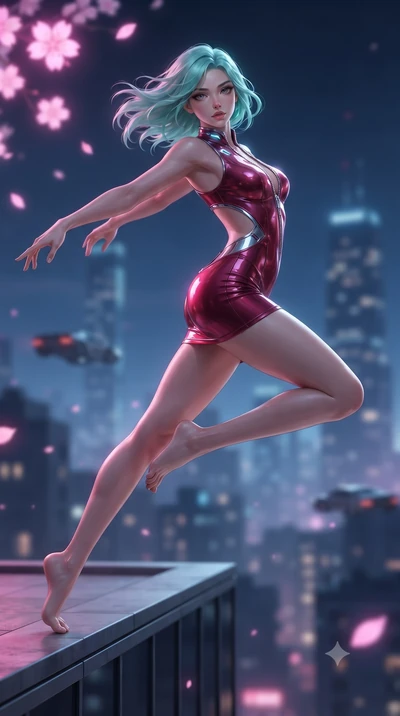 score_9, masterpiece, best quality, ultra-detailed, high-budget anime keyframe, editorial fashion photography, tasteful artistic composition, Japanese woman. low angle full-body shot from head to toe showing her feet, filling the entire 9:16 vertical