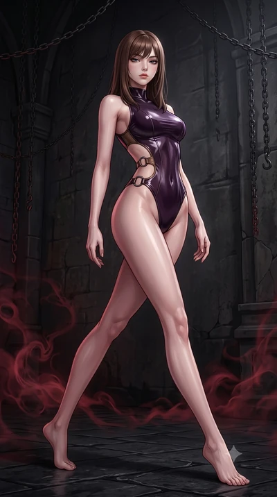 score_9, masterpiece, best quality, ultra-detailed, high-budget anime keyframe, semi-realistic 3D game render, editorial fashion photography, tasteful artistic composition, Korean woman. low angle full-body shot from head to toe showing her feet, fil