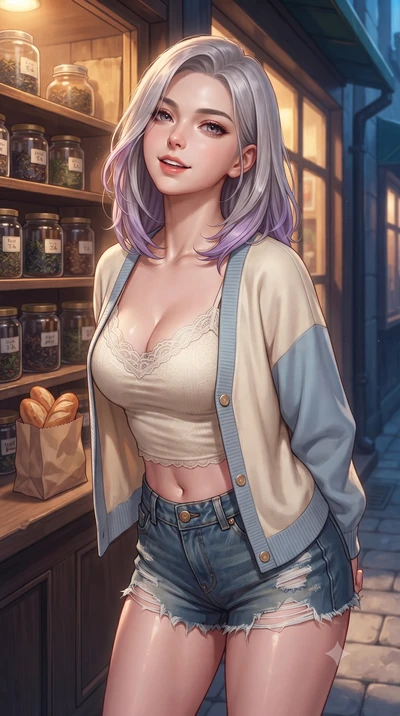score_9, masterpiece, best quality, ultra-detailed, high-budget anime keyframe, editorial fashion photography, tasteful artistic composition, Caucasian woman. close-up cowboy shot from the waist and thighs up, the character dominates the composition,